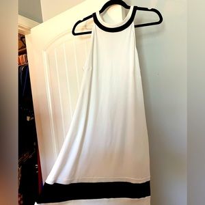 White with Black Accent Halter Neck Line Dress w/ Pockets. Medium